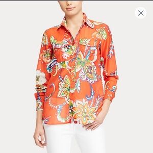 Lauren Ralph Lauren Bright Floral Button-Down Shirt Orange Multi M